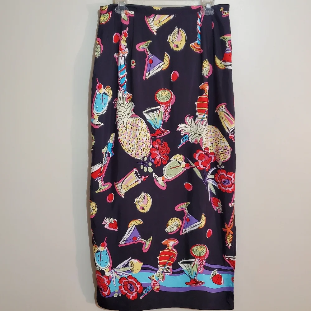 Intriguing Treads vtg 90s colorful cocktail floral fruit novelty maxi skirt 12 - Picture 4 of 10